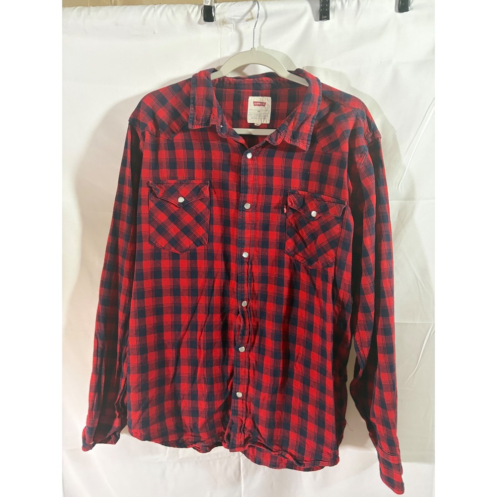 Levi's Western Flannel Shirt Mens XXL Red Black Buffalo‎ Plaid Excellent Snaps - Picture 3 of 12